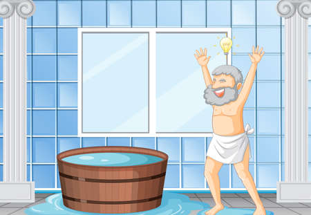 Happy Archimedes with bathtub illustrationのイラスト素材