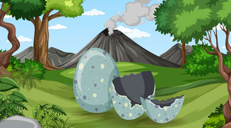 Scene with dinosaurs in the forest illustrationのイラスト素材