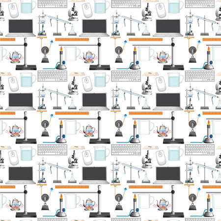 Seamless background with science equipments illustrationのイラスト素材