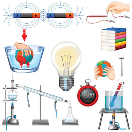 Different science equipments on white background illustrationのイラスト素材