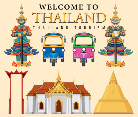 Thailand iconic tourism attraction background illustrationのイラスト素材