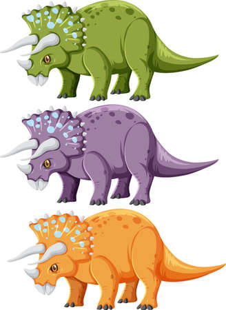 A set of triceratops dinosaurs on white background illustrationのイラスト素材