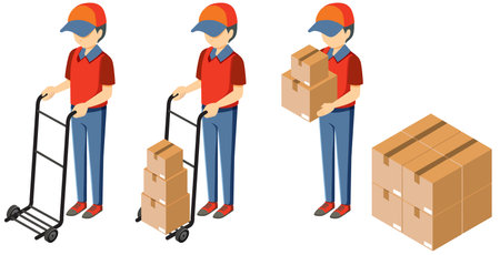 Set of courier in different poses illustrationのイラスト素材