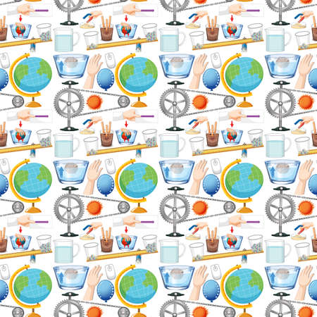 Seamless background with science equipments illustrationのイラスト素材