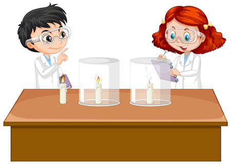 Scientist kids doing science experiment illustrationのイラスト素材
