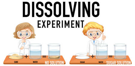 Dissolving science experiment with sand and water illustrationのイラスト素材