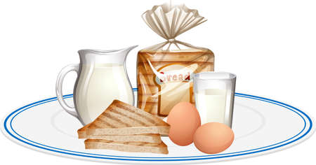 Breakfast meal with bread and milk illustrationのイラスト素材