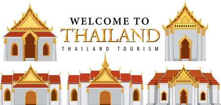 Thailand iconic tourism attraction background illustrationのイラスト素材