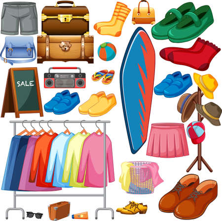 A set of different cloth on white background illustrationのイラスト素材