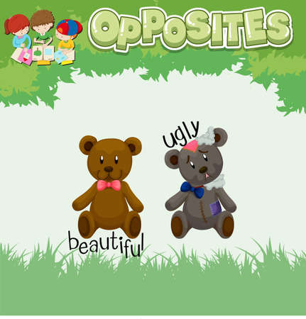 Opposite words for beautiful and ugly  illustrationのイラスト素材