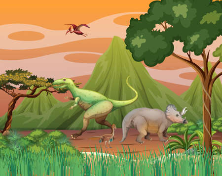 Scene with dinosaurs in the forest illustrationのイラスト素材