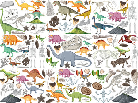 Set of different prehistoric dinosaur animal illustrationの写真素材