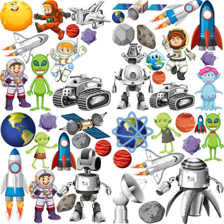 Set of space objects on white background illustrationのイラスト素材