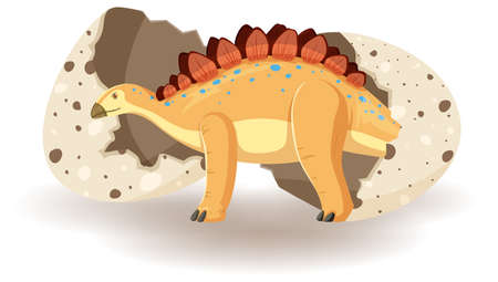 Stegosaurus hatching from egg illustrationのイラスト素材