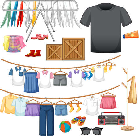 A set of different cloth on white background illustrationのイラスト素材