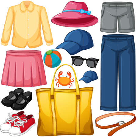 A set of different cloth on white background illustrationのイラスト素材