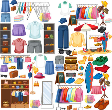 A set of different cloth on white background illustrationのイラスト素材
