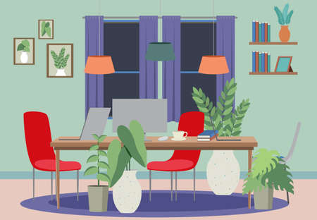 Workplace interior in flat design concept illustrationのイラスト素材