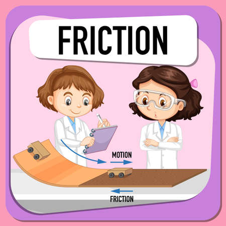 Scientist kids doing friction experiment illustrationのイラスト素材