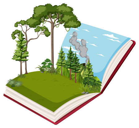 Book with scene of green forest illustrationのイラスト素材