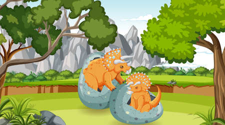 Scene with dinosaurs in the forest illustrationのイラスト素材