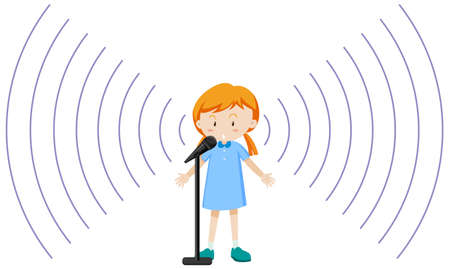 A girl singing with sound wave icon illustrationのイラスト素材