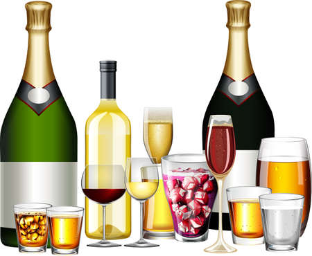 Alcoholic drinks set on white background illustrationのイラスト素材