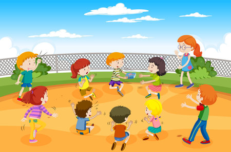 Kids doing physical activity illustrationのイラスト素材