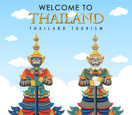 Giant demons Thailand attraction and landscape icon illustrationのイラスト素材
