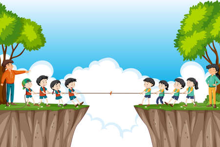 Children playing tug of war game illustrationのイラスト素材