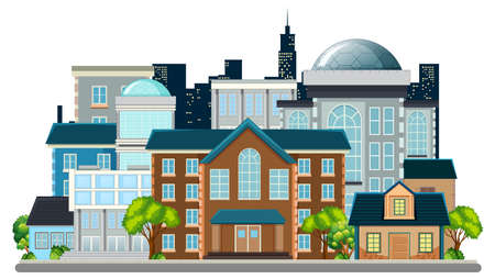 Urban cityscape isolated on white background illustrationのイラスト素材