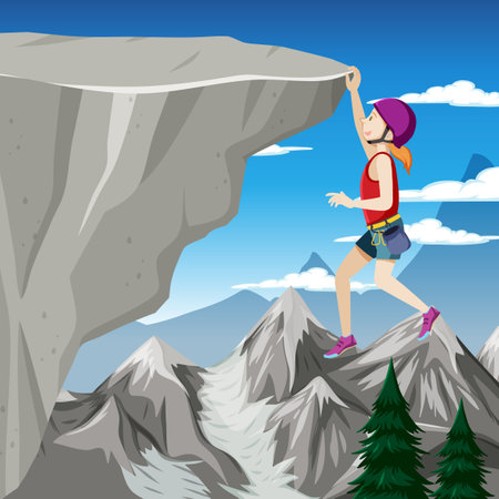 Rock climber on cliff outdoor scene illustrationのイラスト素材