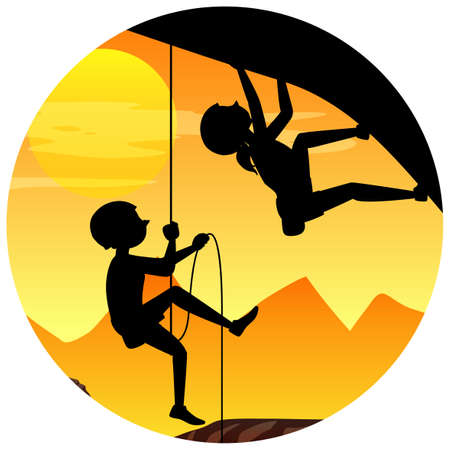 Silhouette rock climbing badge illustrationのイラスト素材