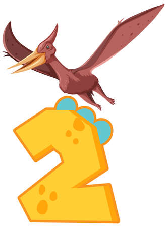 A dinosaur with number two cartoon illustrationのイラスト素材