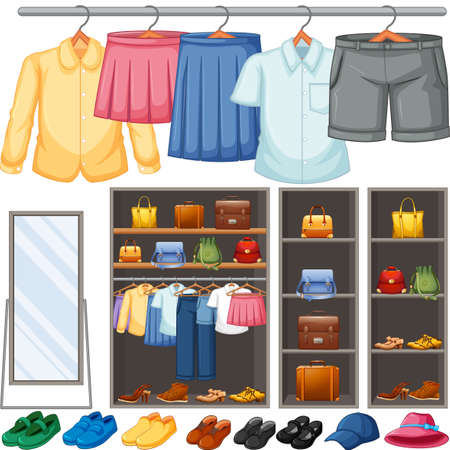 A set of different cloth on white background illustrationのイラスト素材