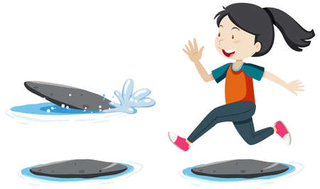 Active girl simple cartoon character illustrationのイラスト素材