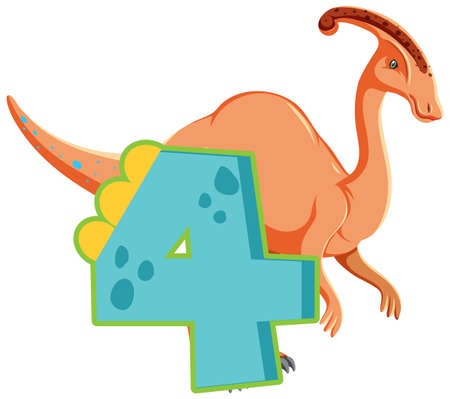A dinosaur with number four cartoon illustrationのイラスト素材