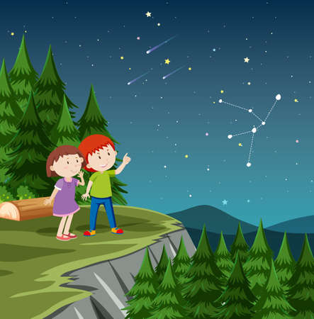 A Kids Looking at the planet with Telescope illustrationのイラスト素材