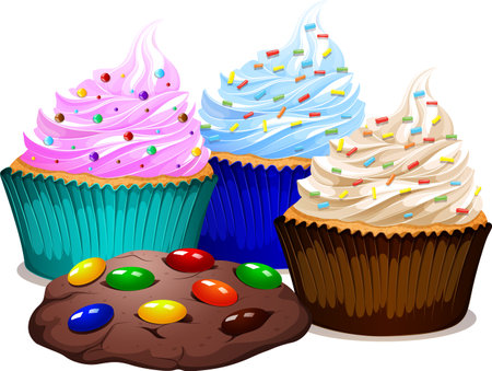 Cream cupcake and chocolate cookies illustrationのイラスト素材
