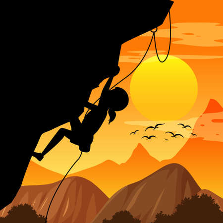 Silhouette rock climbing background illustrationのイラスト素材