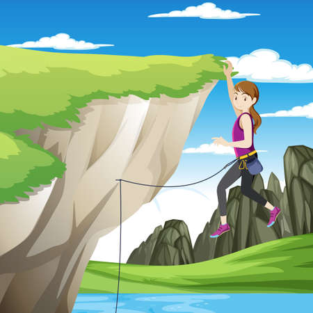 Outdoor rock climbing scene illustrationのイラスト素材
