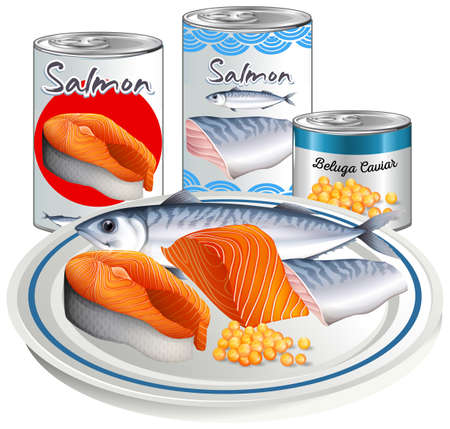 Salmon fish canned food illustrationのイラスト素材