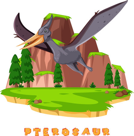 Dinosaur word-card for pterosaur illustrationのイラスト素材