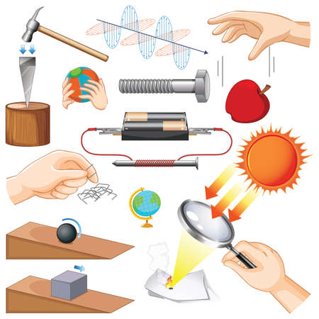 Science experiments with many equipments illustrationのイラスト素材