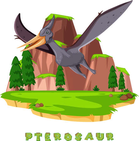 Dinosaur wordcard for pterosaur illustrationのイラスト素材