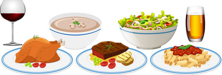 Set of various foods on white background illustrationのイラスト素材