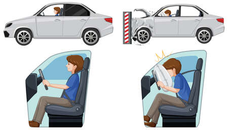 Man with sample of car accident illustrationのイラスト素材