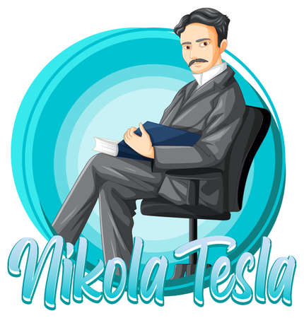 Portrait of Nikola Tesla in cartoon style illustrationのイラスト素材