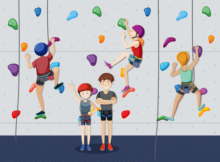 Indoor rock climbing gym illustrationのイラスト素材