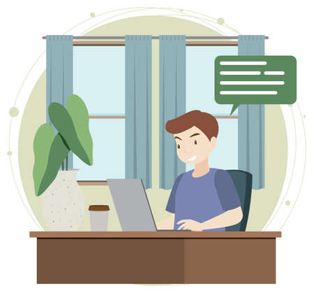 Work at home concept in flat design  illustrationのイラスト素材